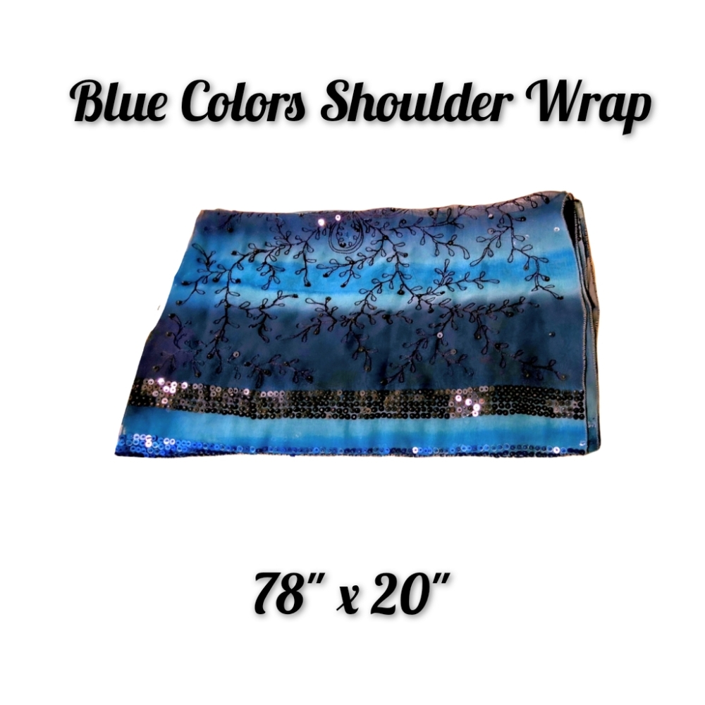Blue Colors See through Shoulder Wrap with Sequence Accents 78" x 20"